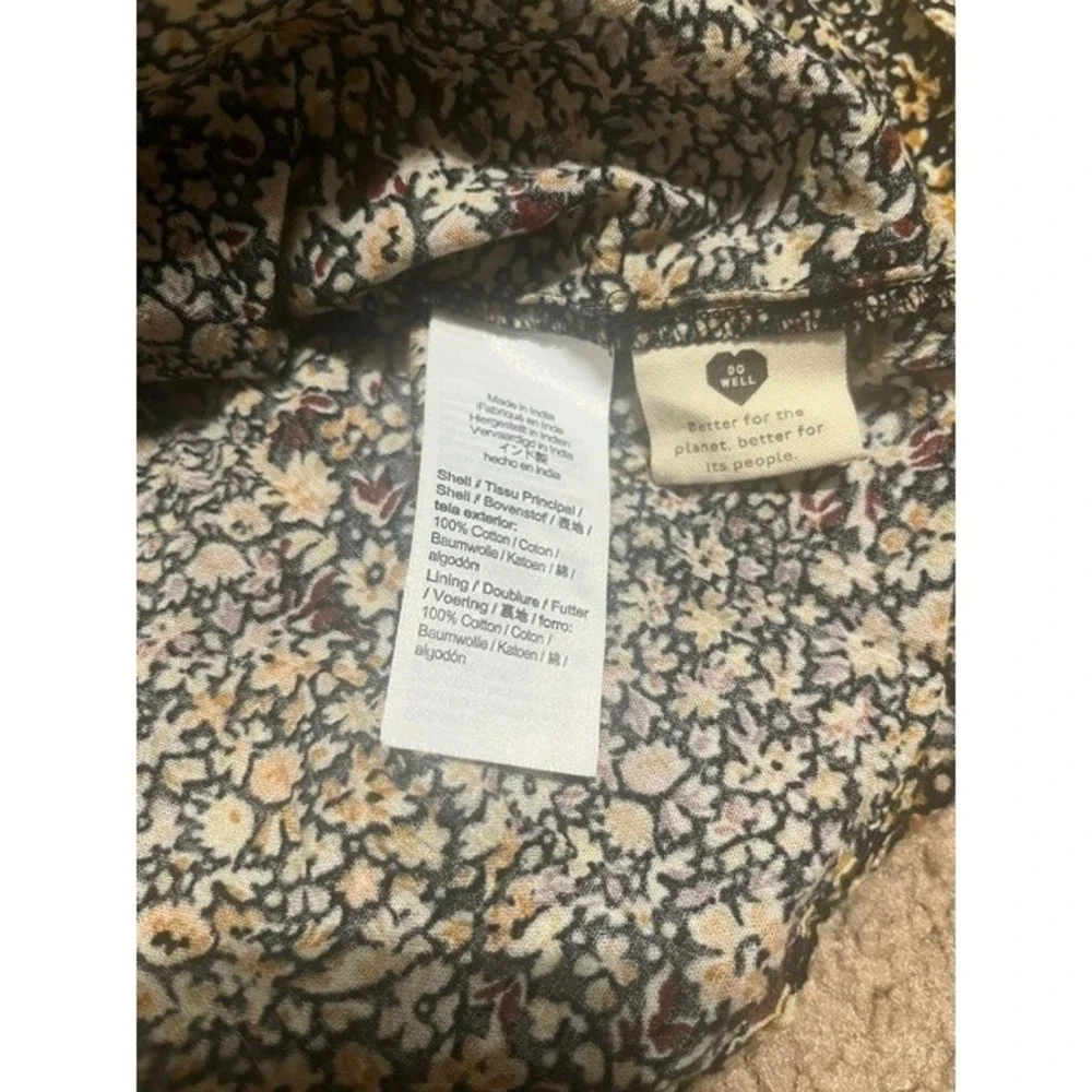 Madewell Cottage Garden Embroidered‎ Tiered Puff Sleeve Midi Dress Black 10